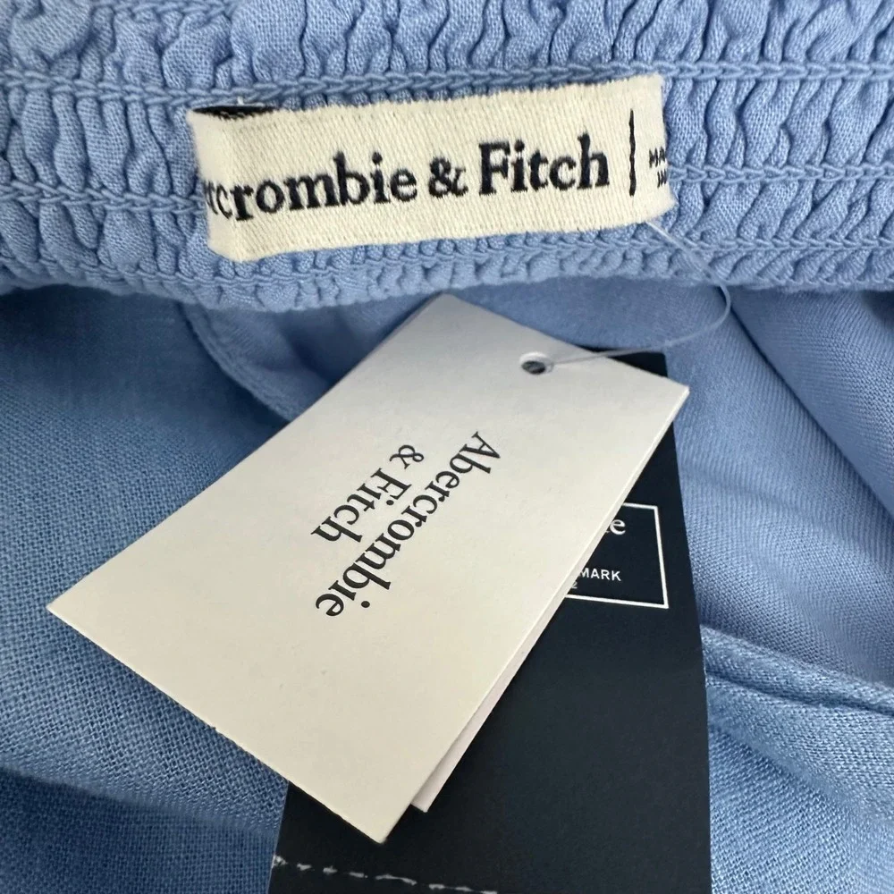 Abercrombie & Fitch Button Through Maxi Dress Light Blue V-Neck Smocked Small